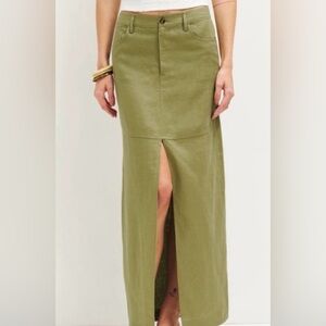 Razz Reformation pure linen maxi with slit in olive green